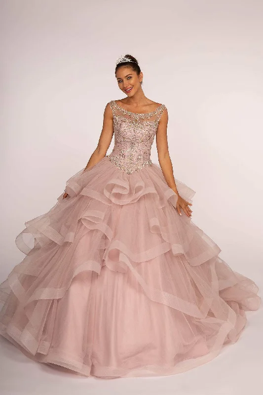 High-Low DressElizabeth K - GL2517 Bead Embellished Ruffled Quinceanera