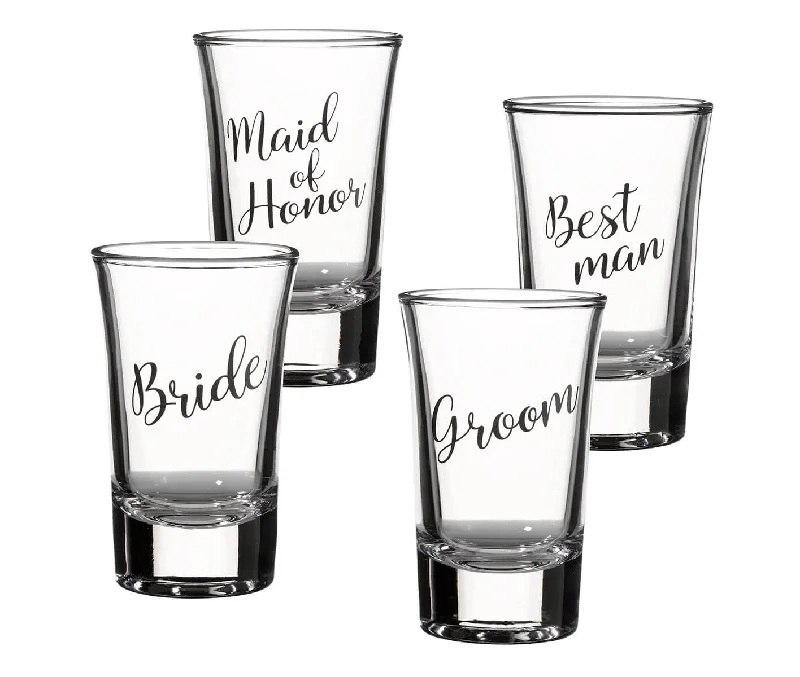 Retro DressLillian Rose Bride, Groom, Maid of Honor, and Best Man Shot Glass Set | 4ct