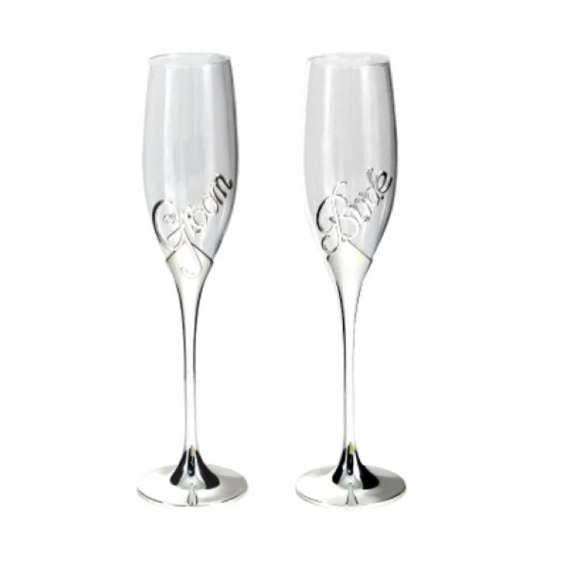 Flutter-Sleeve DressGroom and Bride Champagne Flutes, 2 Count