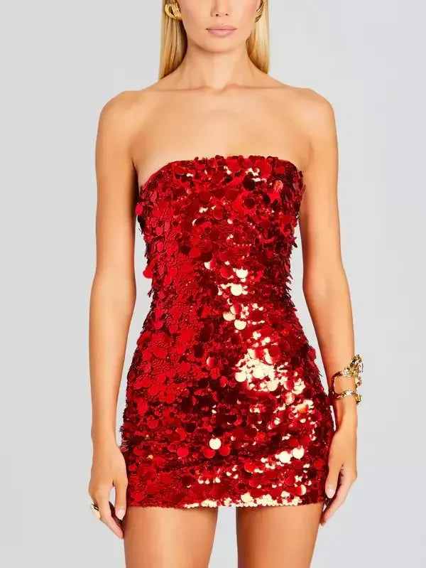 women's sheath dressesStrapless Sequined Mini Cocktail Dress in Red