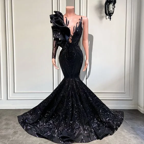 Polka-Dot Dressblack prom dresses, mermaid prom dresses, ruffle prom dresses,sequins prom dresses, custom make evening dresses Y1868