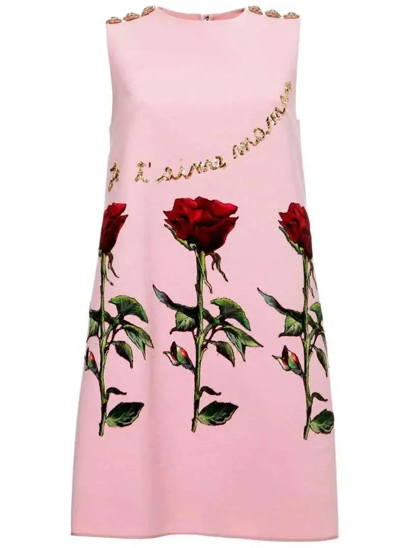 Asymmetric DressJe T'Aime Maman Embroidered Mini Shift Dress in Pink