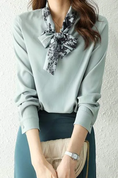 Nursing DressPrinted Bow Tie Collar Feminine Blouse