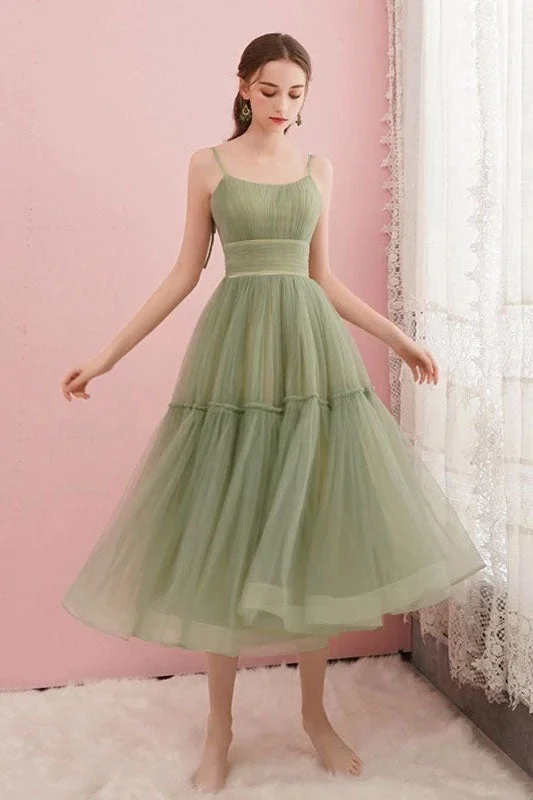 Laced-Up DressSimple Tulle Spaghetti Straps Tea Length Homecoming Dresses OM602