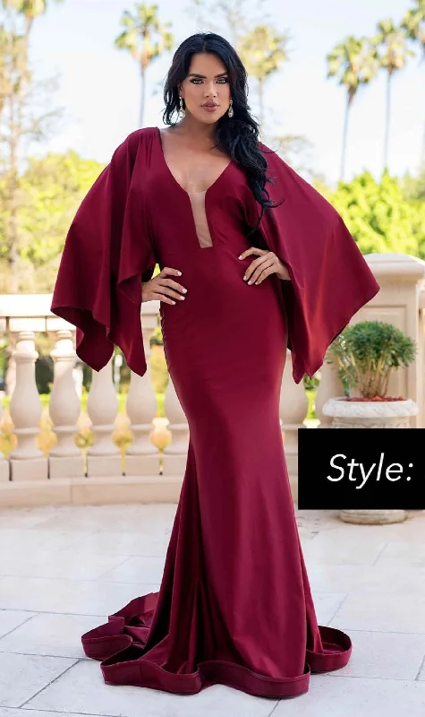 women's one-shoulder dressesLong Cape-Sleeve Formal Dress: Jessica Angel 336