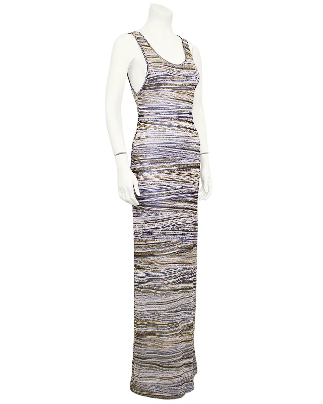 women's empire-line dressesMetallic Abstract Stripe Knit Maxi Dress