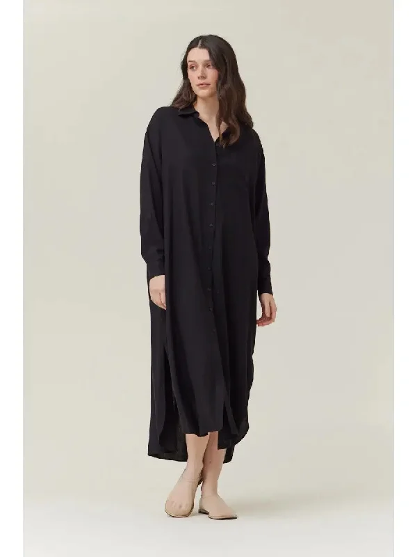 Maternity DressMaxi Shirt Dress - Black