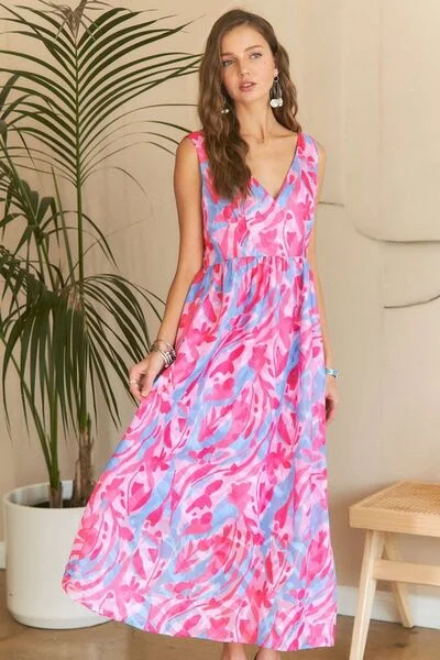 Evening DressADORA Abstract Floral V-Neck Maxi Dress