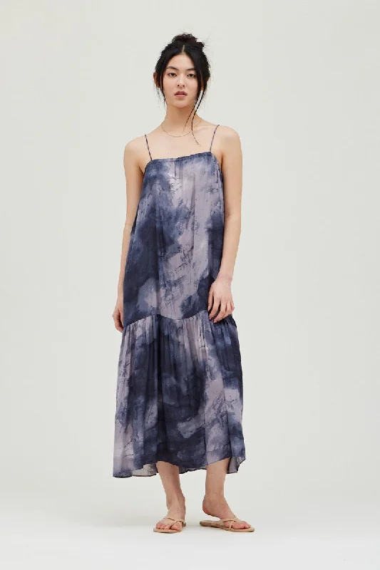 Glamour DressTie Dye Satin Print Maxi Dress