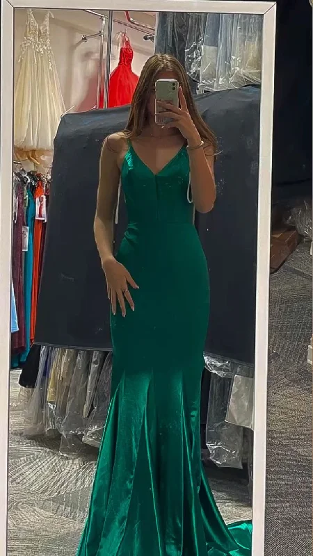 Peter Pan Collar DressV Neck Green Mermaid Prom Dress,Green Evening Dress,Generous Green Formal Dress Y1837