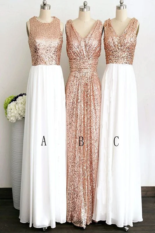 women's A-line dressesRose Gold Long Elegant Pretty White Chiffon Charming Bridesmaid Dress K110