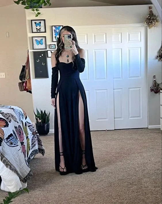 women's pastel dressesBlack Long Prom Dress,Sexy Evening Dress Y1796