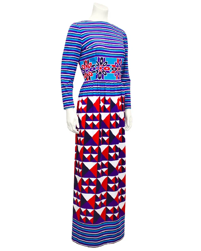 women's body-skimming dressesStripe and Geometric Print Maxi Dress