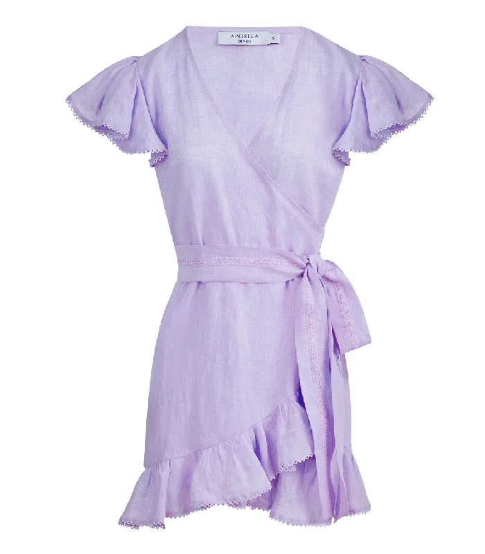 Satin DressAmalia Lace Linen Mini Wrap Dress Lilac