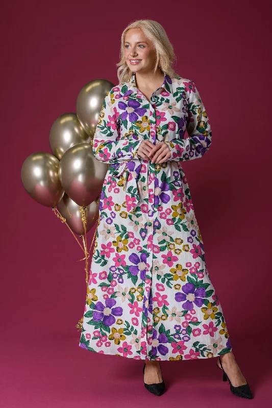 Beaded DressBright Flower Maxi Shirt Dress