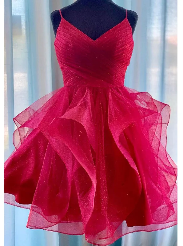 Off-The-Shoulder DressLayered Sweet 16 Dress Spaghetti-straps V-neck Short Homecoming Dress OM428