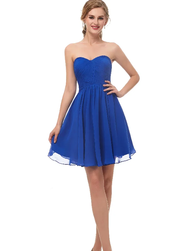 Flowy DressSweetheart Sleeveless Royal blue Chiffon Short Homecoming Dresses AS12673