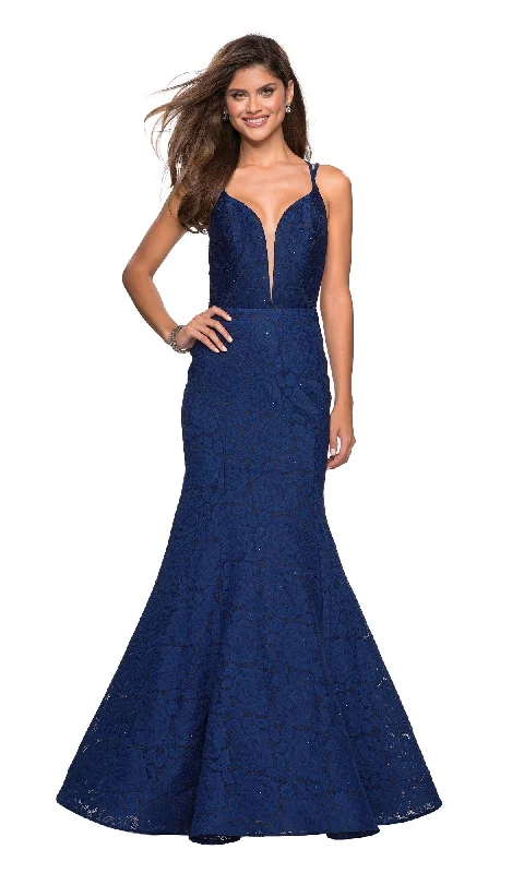 women's A-line dressesBackless Lace Mermaid Prom Dress: La Femme 27560