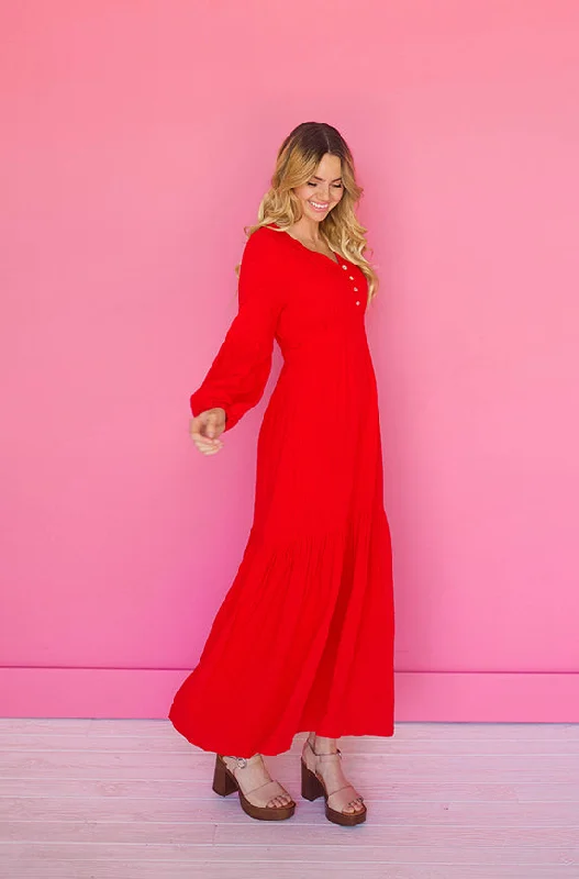 Neon DressAbbie Red Waffle Maxi Dress - DM Exclusive - FINAL SALE