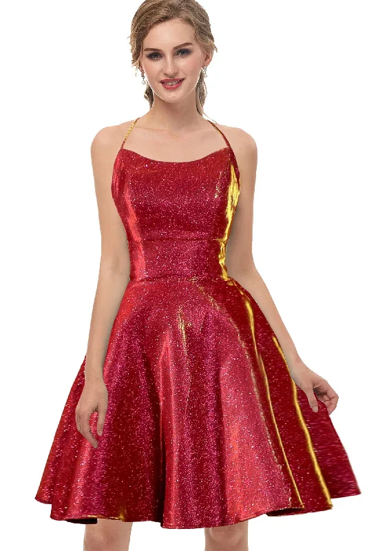 women's apple-shaped body dressesCharming A-Line Burgundy Spaghetti-Straps Homecoming Dress