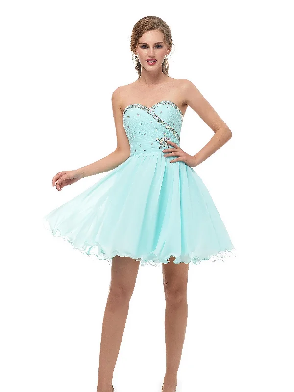 Scoop-Neck DressSweetheart Sleeveless Chiffon Short Homecoming Dresses With Beading AS16670