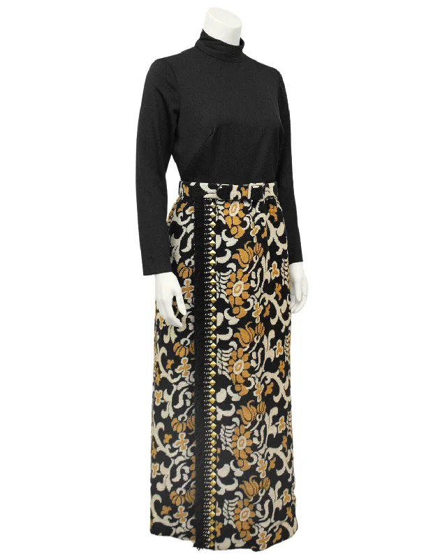 Peplum Hem DressBlack and Tan Hostess Style Maxi Dress