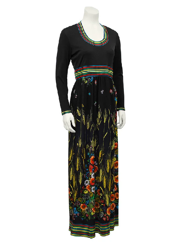 Tall Women DressBlack Long Maxi Dress with Floral Print