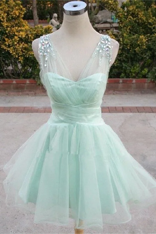 women's prom dressesGirly Mint Short Cute Elegant V-neck Homecoming Dress Bridesmaid Dresses K422