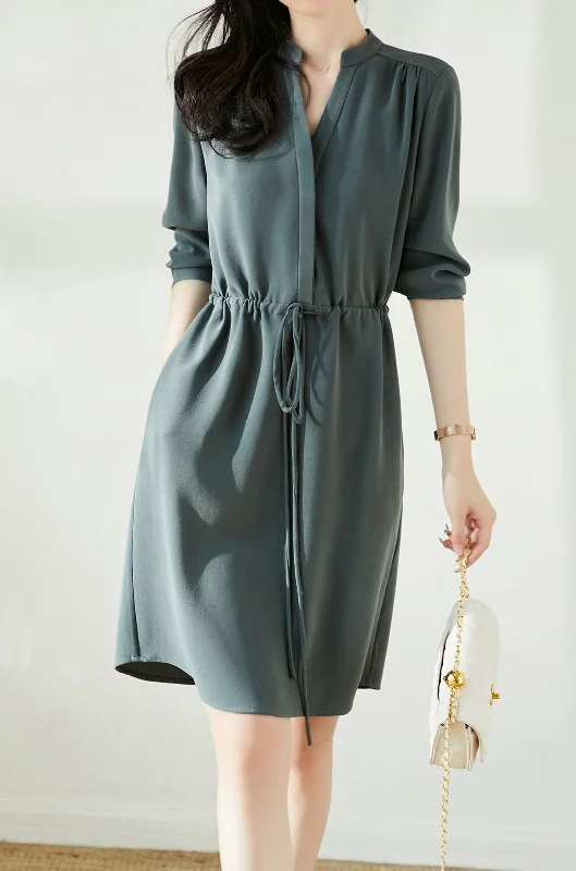 Zip-Up DressFeminine Skipper Tie-Up Dress