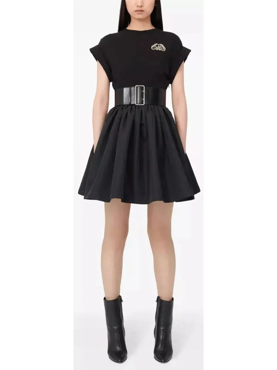 Chic DressCrystal Patch Hybrid Short-Sleeve Mini T-Shirt Dress