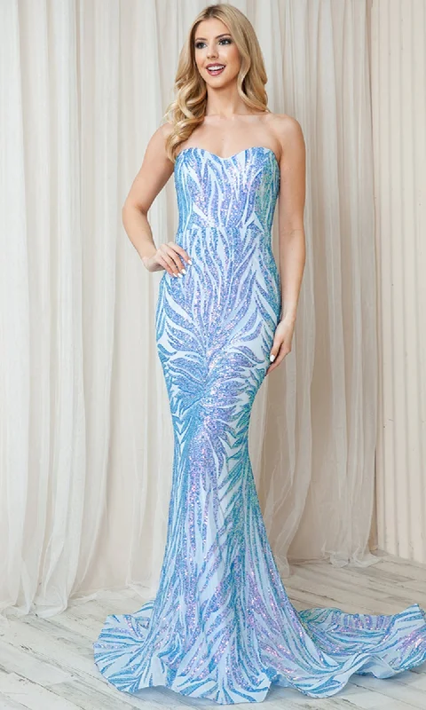 women's party dressesSequin-Print Strapless Long Prom Dress 7028