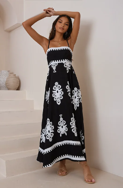 Bell-Sleeve DressBianco Nero Maxi Dress