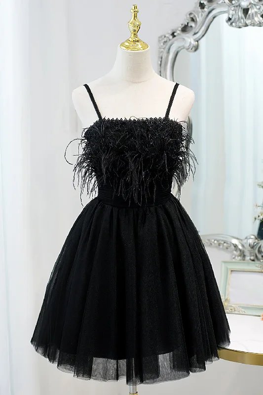 women's beach dressesSweet Spaghetti Straps Little Black Dress Fairy Dress with Tulle Homecoming Dress