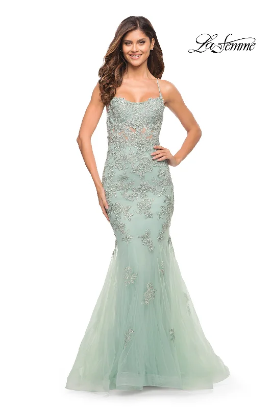 Cold-Shoulder DressLa Femme Long Lace Designer Mermaid Prom Dress