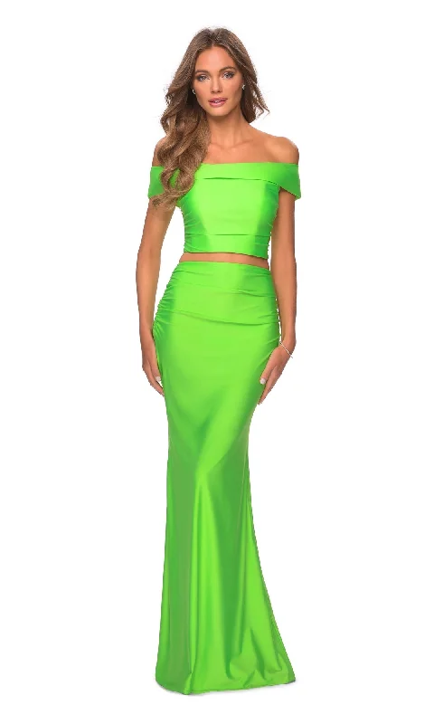 women's cotton dressesLa Femme Bright Neon Two-Piece Prom Dress 2914