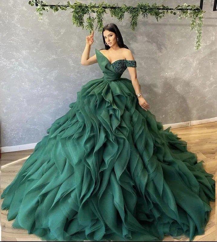 women's metallic dressesBall Gown Green Prom Dress, A Line Formal Evening Gowns Y1795