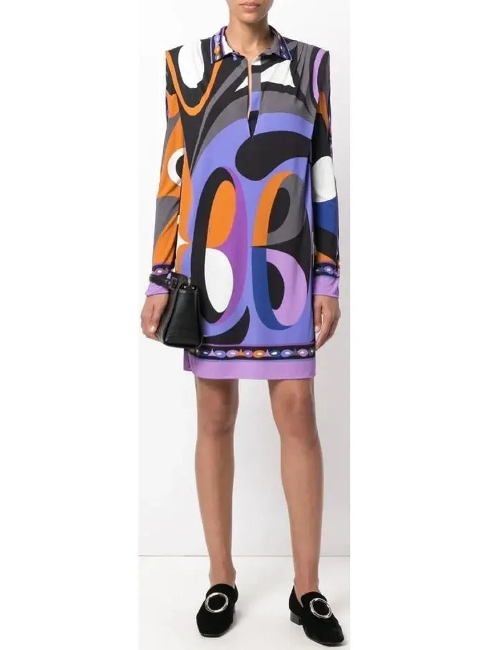 women's maxi dressesMulticolored Abstract Printed Jersey Mini Shirt Dress