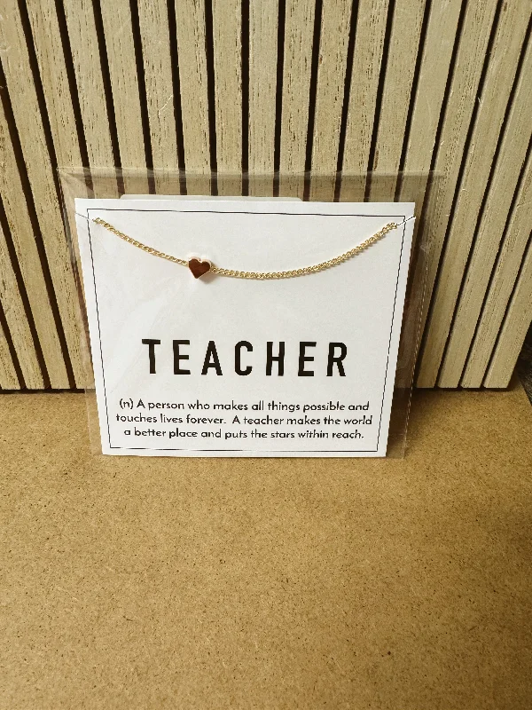 Laced DressGold Mini Heart Necklace on Teacher Card