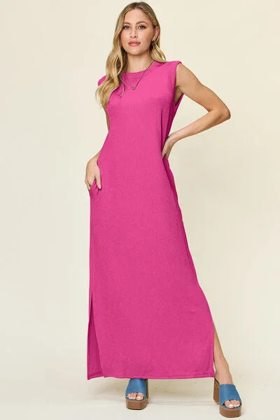 Knit DressL.NY Double Take Full Size Texture Mock Neck Sleeveless Maxi Dress