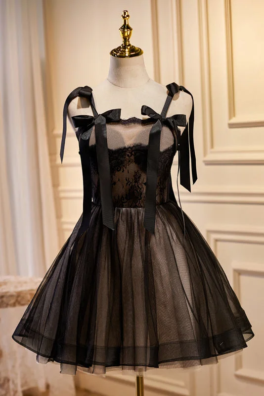 Peplum Hem DressBlack A-line Tulle Homecoming Dress LJ0573