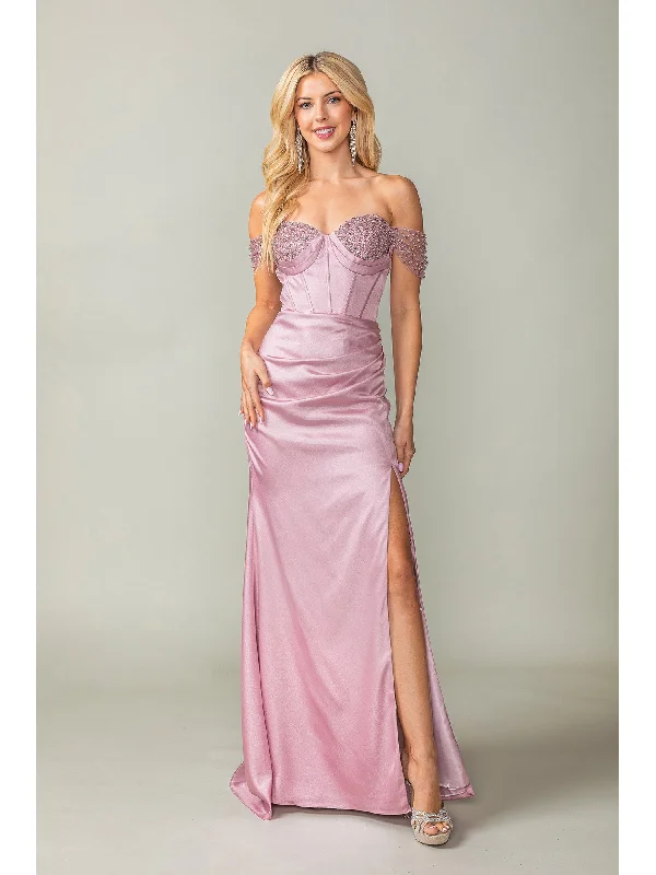 women's cocktail dressesOff-the-Shoulder Long Prom Dress 4401 with Beads