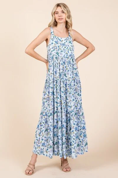 women's casual Friday dressesMittoshop Flower Print Tiered Sleeveless Empire Maxi Dress