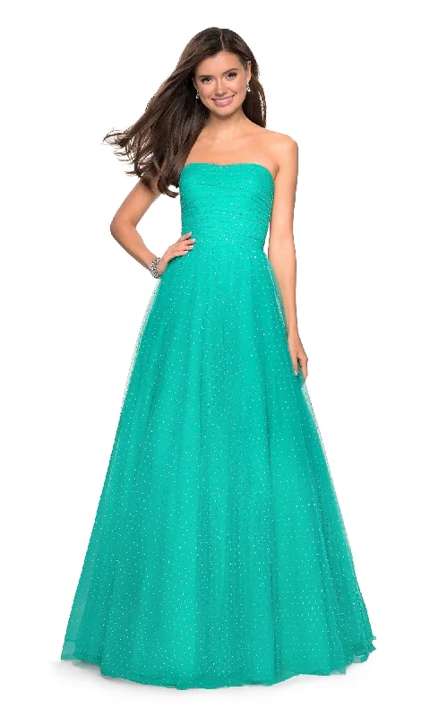 women's chiffon dressesLa Femme Strapless Rhinestone Tulle Prom Dress 27630