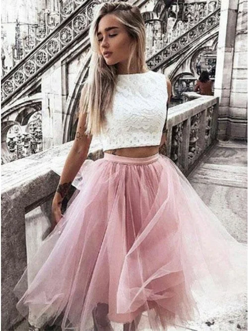 women's shift dressesElegant Tulle Two Pieces Bateau Blush Homecoming Dress OM127