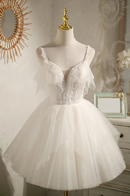 women's flowy dressesFairy Dress with Pearls V-neck Tulle Homecoming Dress