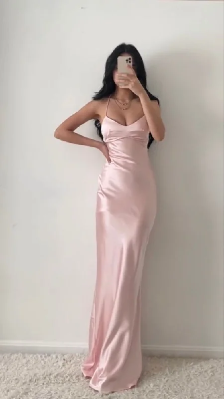 women's sleeveless dressesCharming Pink Mermaid Long Prom Dress,Simple Pink Evening Dress  Y1932