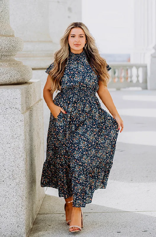 Glitter DressSkyler Navy Blossoms Smocked Maxi Dress – Maternity Friendly - DM Exclusive - Restocked