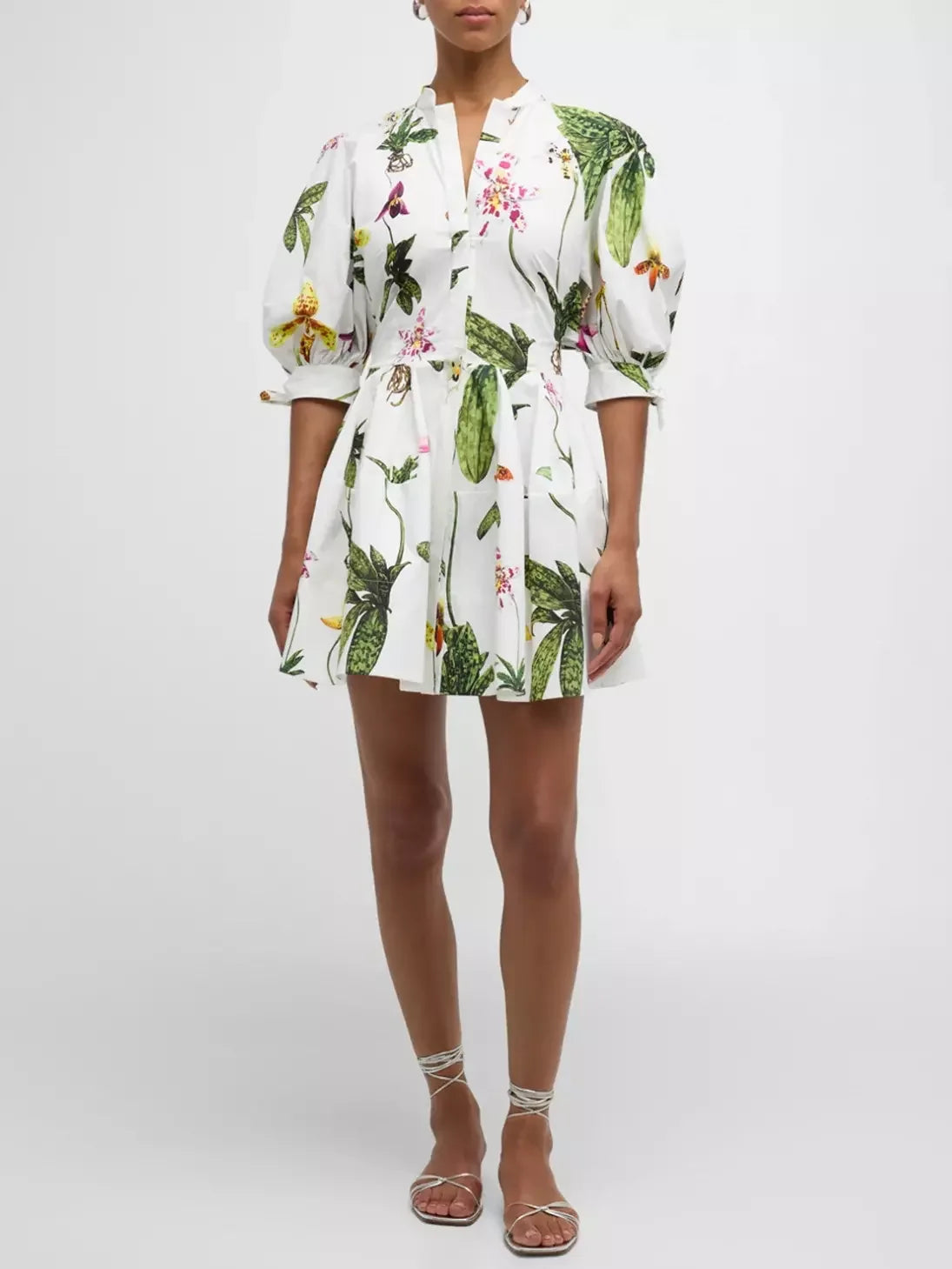 Plus-Size DressOrchid-Print Open-Back Mini Shirt-Dress