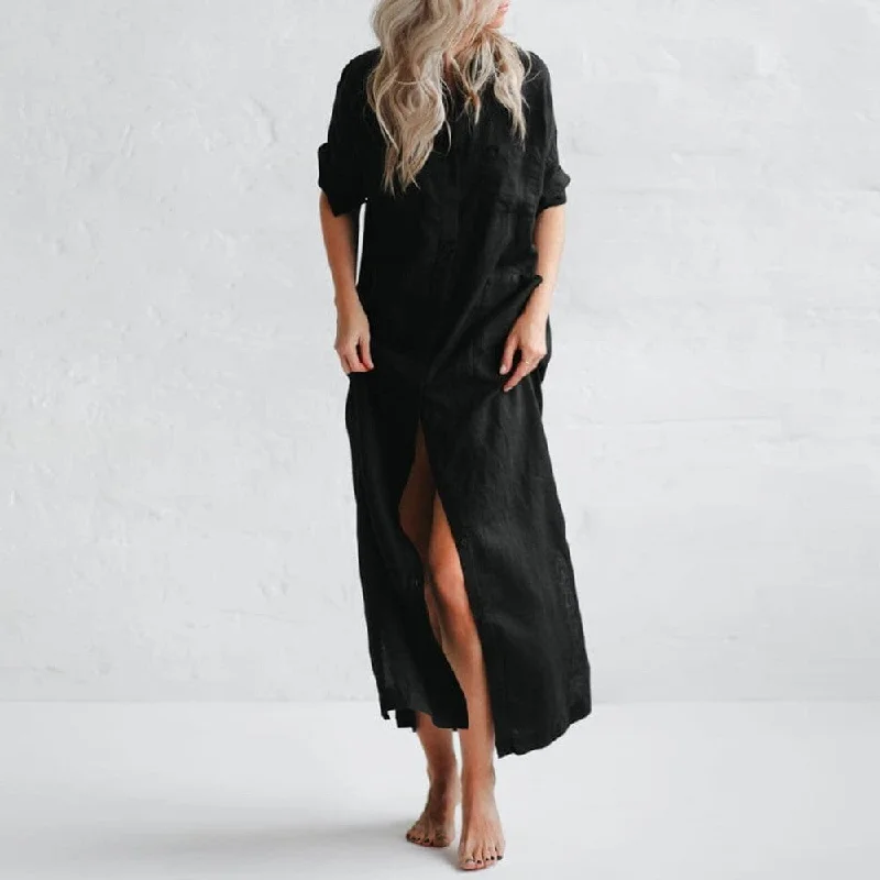 women's apple-shaped body dressesSeaside Tones Maxi Shirt Dress Black