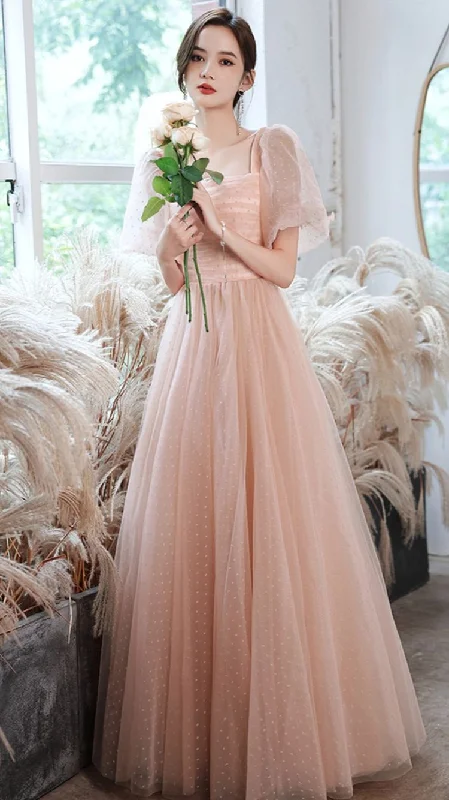 women's maternity dressesPink tulle long A line prom dress pink evening gown Y1926